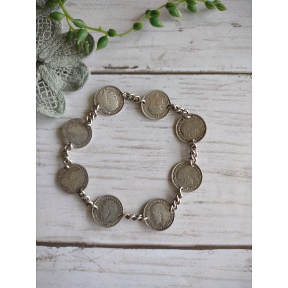 Vintage British Three Pence Silver Coins Dating 1873-1934 Bracelet No Clasp READ - Picture 4 of 10